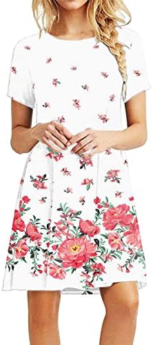 ผู้หญิงแขนสั้นดอกไม้พิมพ์ชุดแฟชั่นฤดูร้อนหลวมเสื้อลำลองเสื้อแกว่งชุดโบโฮไหลสั้นชุด