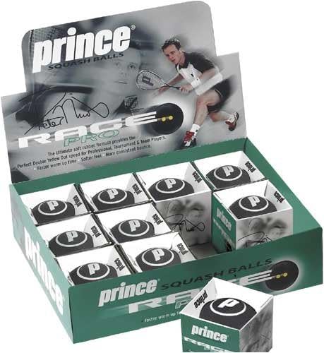 Prince Rage Pro Double Yellow Dot Squash Ball - หนึ่งโหล