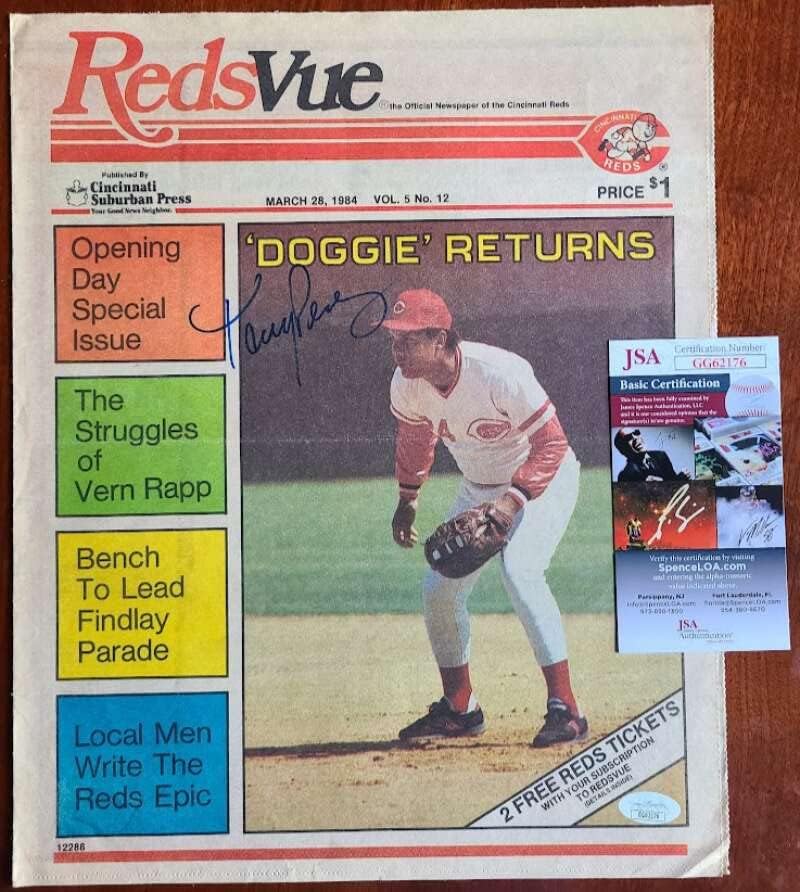 Tony Perez JSA ลงนามในปี 1985 นิตยสาร Redsvue Cover ลายเซ็นต์